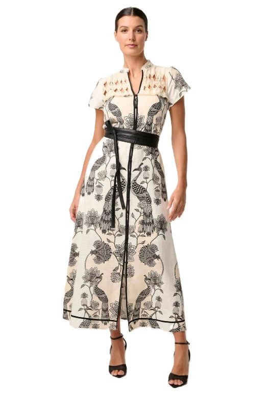 ONCE WAS XANTHIA DIAMOND SMOCK YOKE DRESS - IMPERIAL STONE