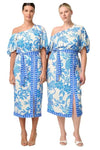 ONCE WAS ZENOBIA VISCOSE DOBBY MIDI SKIRT - AZURE MOSAIC