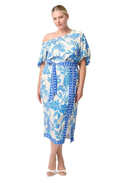 ONCE WAS ZENOBIA VISCOSE DOBBY MIDI SKIRT - AZURE MOSAIC