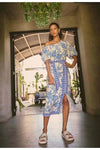 ONCE WAS ZENOBIA VISCOSE DOBBY MIDI SKIRT - AZURE MOSAIC