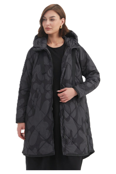 TIRELLI  PRINT ZIP HEM WINTER COAT - CHARCOAL/BLACK