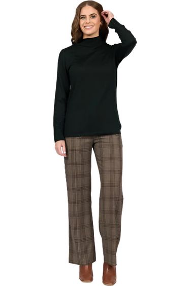 VASSALLI MERINO BASIC L/S POLO NECK TOP - FOREST