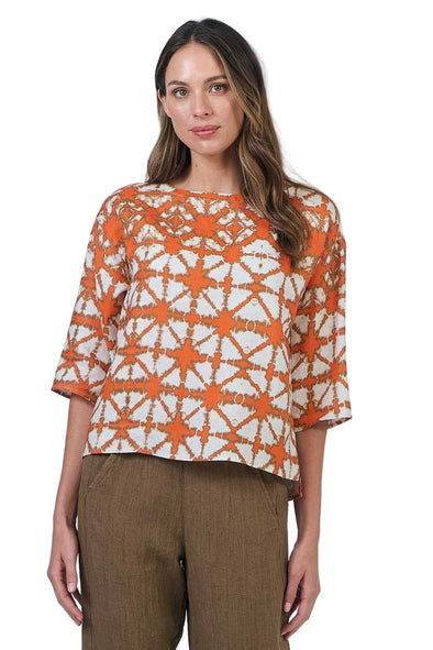 NATURALS LINEN 3/4 SLEEVE TOP - URCHIN
