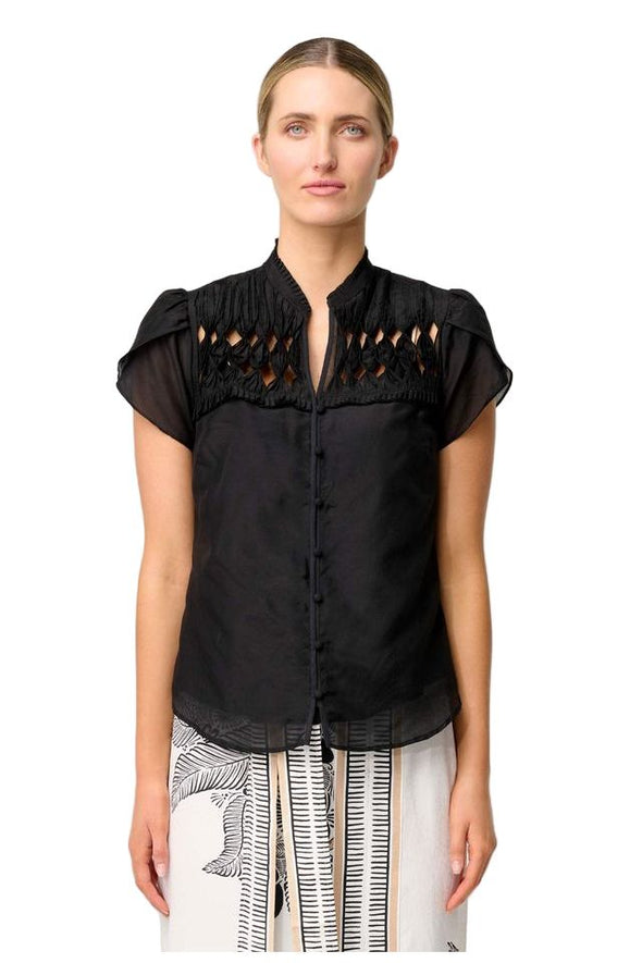 ONCE WAS DALIA DIAMOND SILK COTTON SHIRT - ONYX