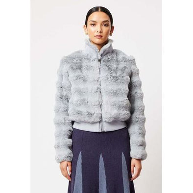 ONCE WAS STELLA FAUX FUR BOMBER JACKET - ICE BLUE