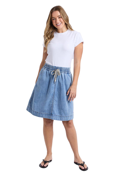 ELM PAISLEY DENIM SKIRT - BLUE