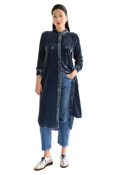 ELK SUURI VELVET SHIRT DRESS - BLUE STEEL