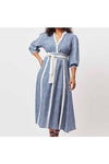 ONCE WAS COBA LINEN VISCOSE MIDI DRESS - DEL MAR STRIPE