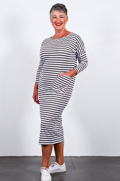 BARDOT T DRESS | GREY/WHITE