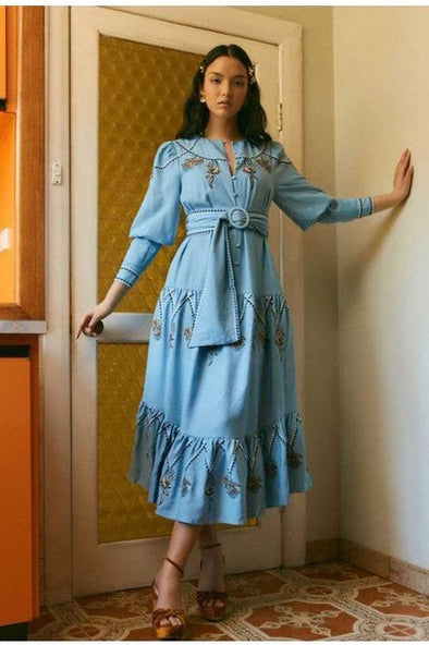 ONCE WAS GETTY EMBROIDERED DRESS - CHAMBRAY