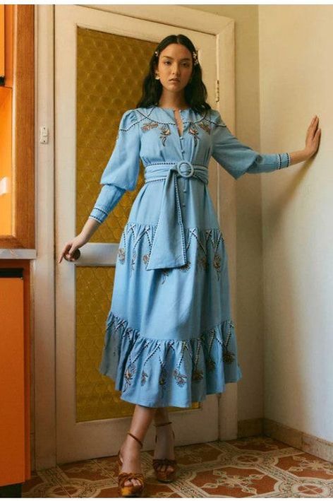 ONCE WAS GETTY EMBROIDERED DRESS - CHAMBRAY