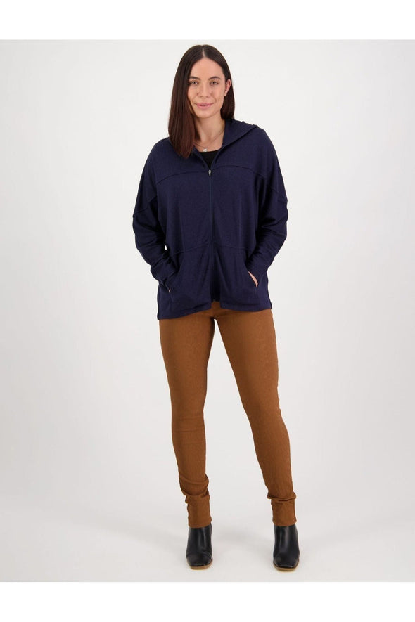 VASSALLI MERINO BATWING HOODIE - NAVY