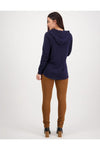 VASSALLI MERINO HOODIE TOP/CURVED HEM - NAVY