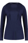 VASSALLI MERINO HOODIE TOP/CURVED HEM - NAVY