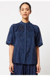 ONCE WAS OCCITAN EMBROIDERED SILK/COTTON SHIRT - NAVY