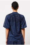 ONCE WAS OCCITAN EMBROIDERED SILK/COTTON SHIRT - NAVY