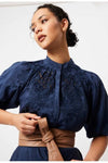 ONCE WAS OCCITAN EMBROIDERED SILK/COTTON SHIRT - NAVY