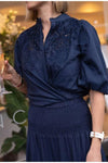 ONCE WAS OCCITAN EMBROIDERED SILK/COTTON SHIRT - NAVY