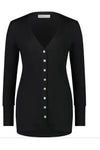 VASSALLI MERINO LONGLINE BUTTON UP CARDI - BLACK