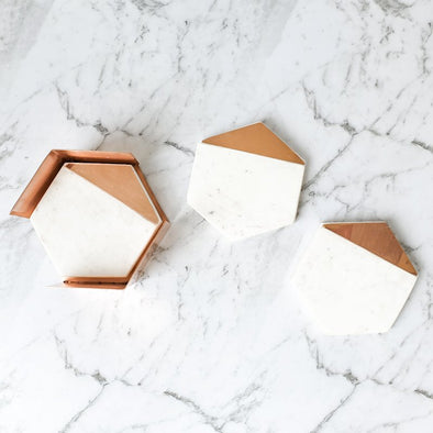 CLINQ COPPER AND MARBLE COASTERS